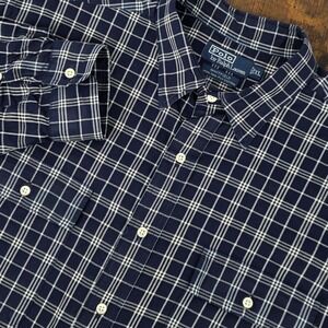 Polo Ralph Lauren Whitfield LS Button Up Navy Blue Plaid Vintage 2-Ply Men's XL